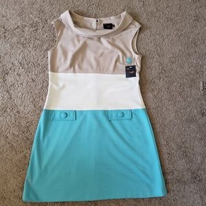 Sleeveless Dress Aqua Colorblock 60s style 14 NWT